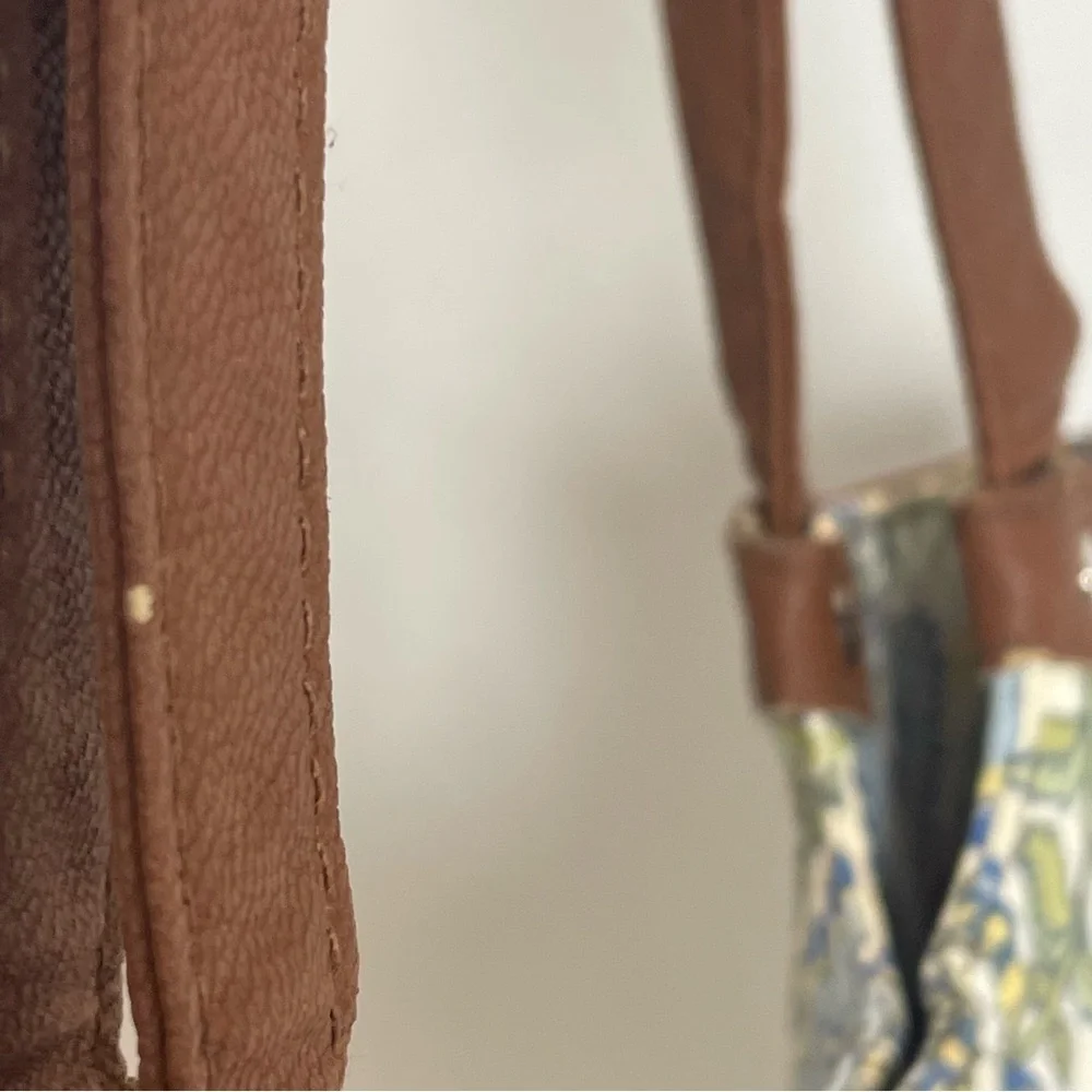 Longaberger Small Tote Bag,  Faux Leather Trim & Handles. Spots noted in picture